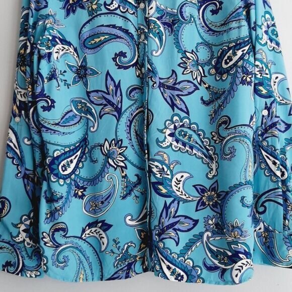 TALBOTS | Floral Paisley Utility Sleeve Buton Down Shirt Blue Sz L P - Picture 4 of 12